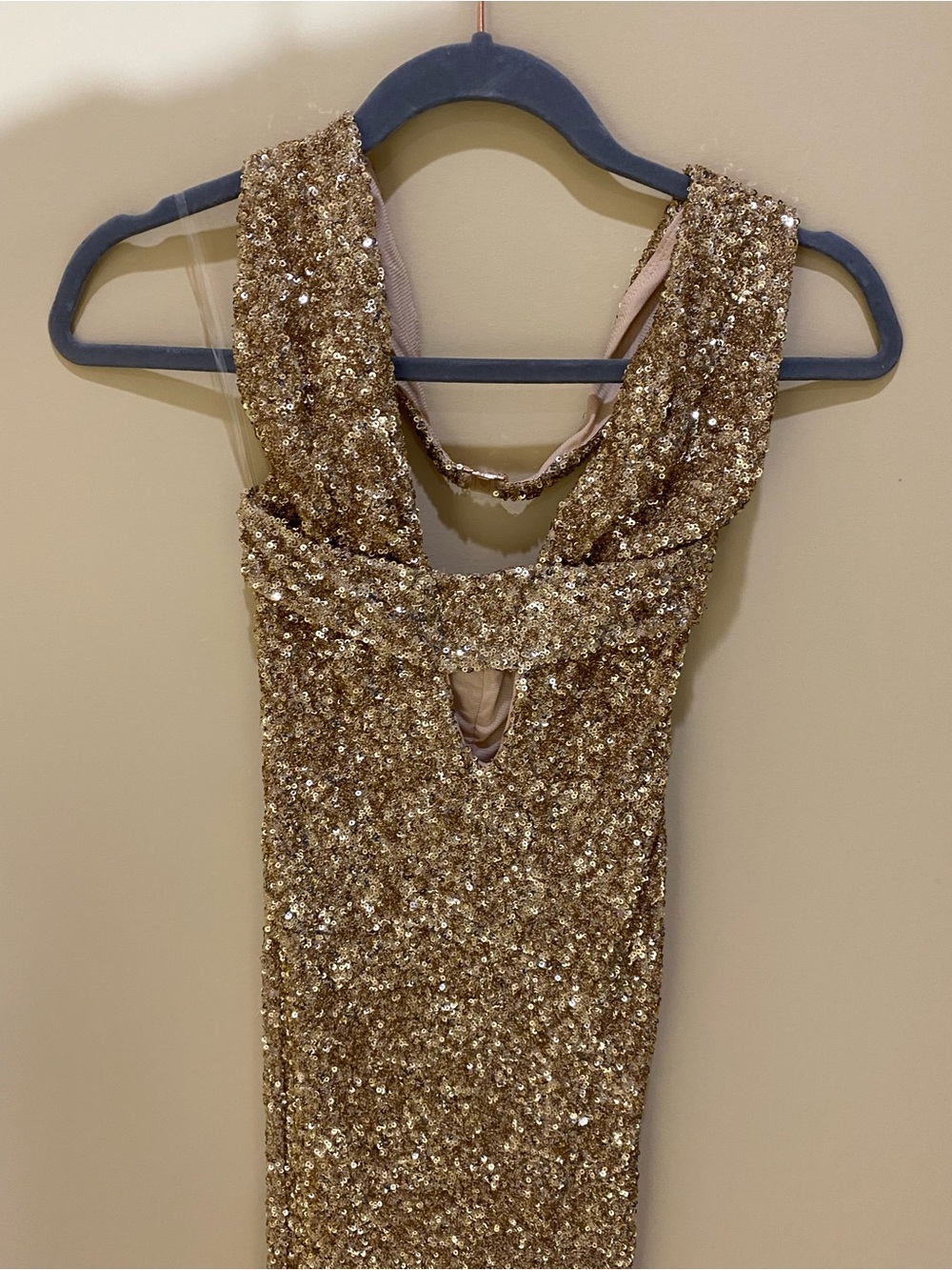 Oh Polly Gold Sequin Cowl Neck Evening Dress